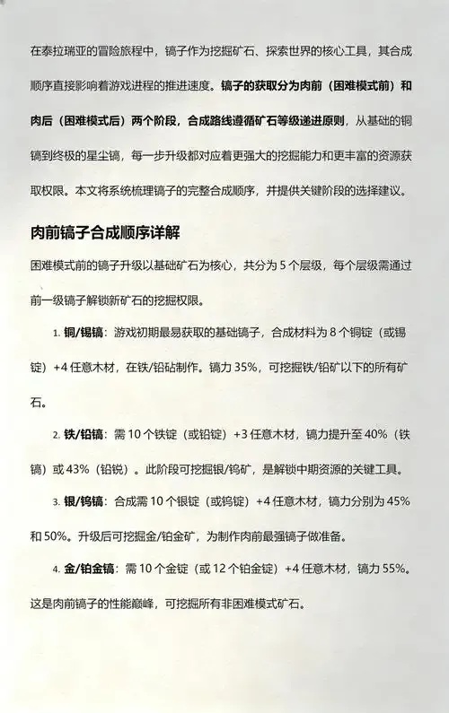 泰拉瑞亚科技发展顺序:新手到专家的完整指南