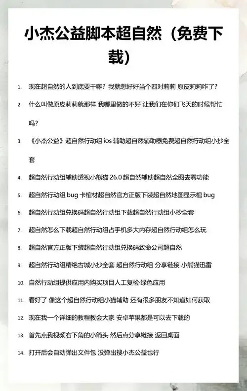 超自然小杰脚本(免费)剧本大纲免费获取