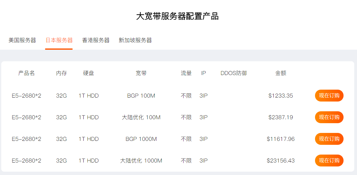日本服务器租用价格表2023最新报价及配置详情